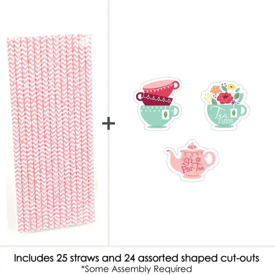 Big Dot of Happiness Floral Let's Par-Tea - Paper Straw Decor - Garden Tea Party Striped Decorative Straws - Set of 24 {4}