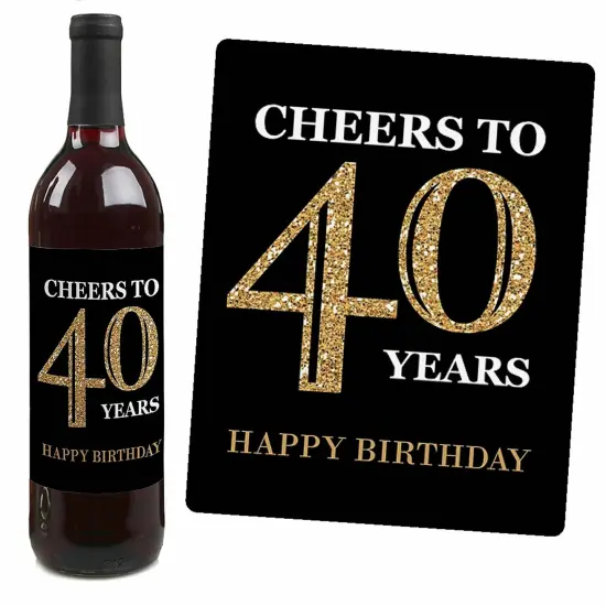 Big Dot of Happiness Adult 40th Birthday - Gold - Birthday Party Gift for Women and Men - Wine Bottle Label Stickers - Set of 4 {4}