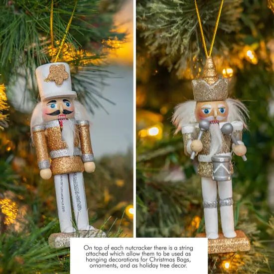 Ornativity Nutcracker Hanging Ornament Figures – Gold and Silver Glittered Christmas Mini Wooden King and Soldier Nutcrackers Xmas Tree Ornament Set – 5 Pieces {6}