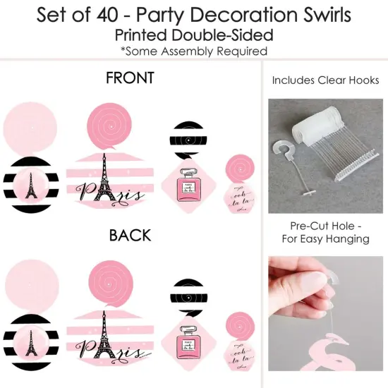 Big Dot of Happiness Paris, Ooh La La - Paris Themed Baby Shower or Birthday Party Hanging Decor - Party Decoration Swirls - Set of 40 {7}
