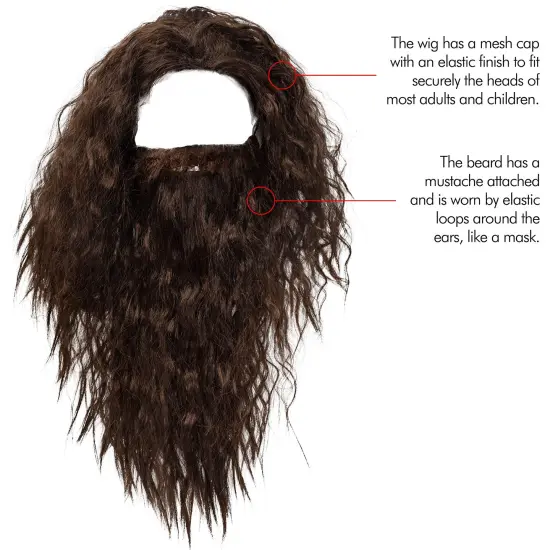 Brown Wig and Beard - Brown Wavy Biblical Costume Accessories Hair Wig and Beard Set for Adults and Kids {5}