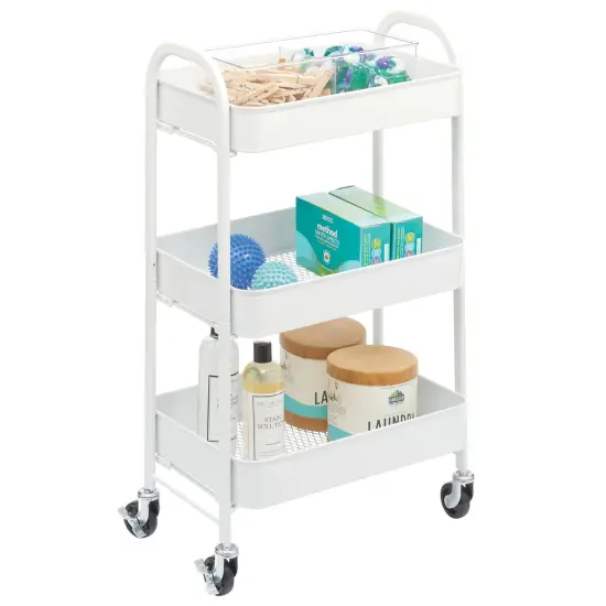 mDesign Metal 3-Tier Rolling Utility Storage Carts, 4 Caster Wheels {6}