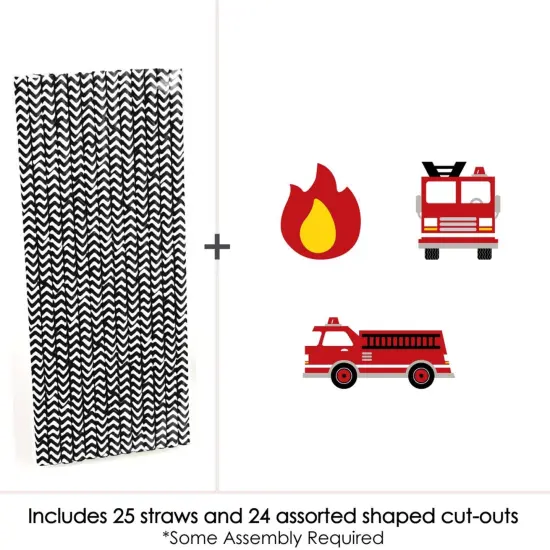 Big Dot of Happiness Fired Up Fire Truck - Paper Straw Decor - Firefighter Baby Shower or Birthday Party Striped Decorative Straws - Set of 24 {4}