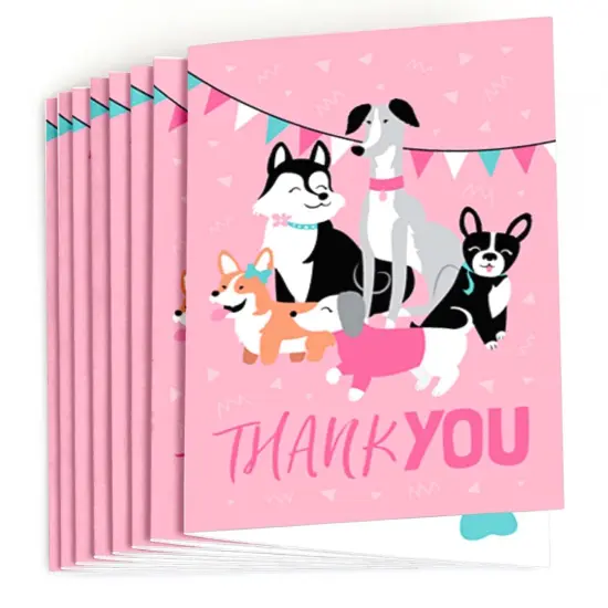 Big Dot of Happiness Pawty Like a Puppy Girl - Pink Dog Baby Shower or Birthday Party Thank You Cards (8 count) {3}