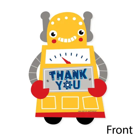 Big Dot of Happiness Gear Up Robots - Shaped Thank You Cards - Birthday Party or Baby Shower Thank You Note Cards with Envelopes - Set of 12 {4}