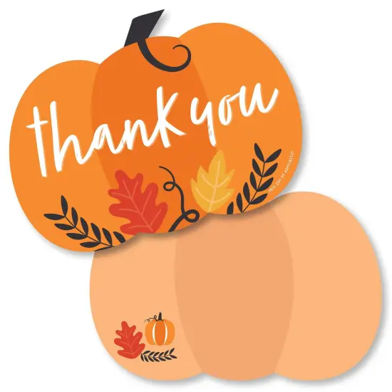 Big Dot of Happiness Fall Pumpkin - Shaped Thank You Cards - Halloween or Thanksgiving Party Thank You Note Cards with Envelopes - Set of 12 {1}