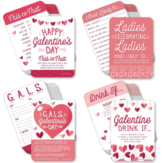 Big Dot of Happiness Happy Galentine's Day - 4 Valentine's Day Party Games - 10 Cards Each - Gamerific Bundle {1}