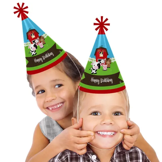 Big Dot of Happiness Farm Animals - Cone Happy Birthday Party Hats for Kids and Adults - Set of 8 (Standard Size) {3}