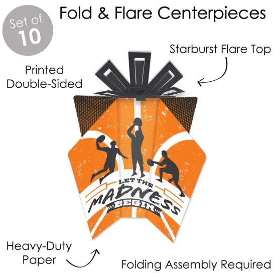 Big Dot of Happiness Basketball - Let The Madness Begin - Table Decorations - College Basketball Party Fold and Flare Centerpieces - 10 Count {4}