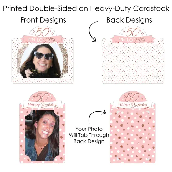 Big Dot of Happiness 50th Pink Rose Gold Birthday Party Picture Centerpiece Photo Table Toppers 15 Pc {7}