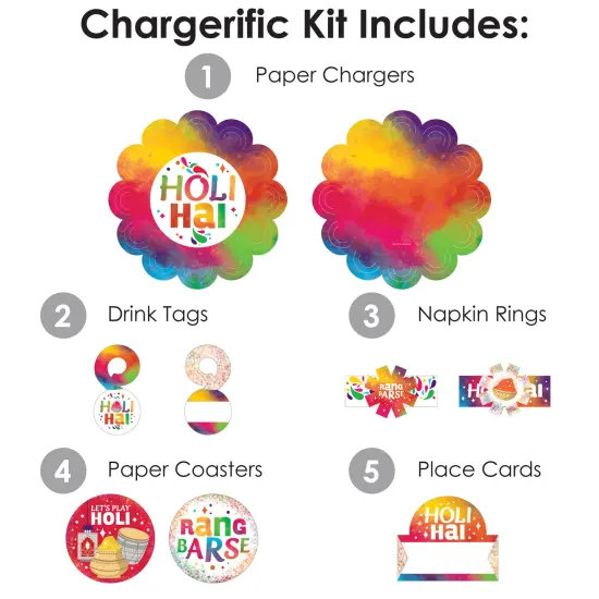Big Dot of Happiness Holi Hai - Festival of Colors Party Paper Charger and Table Decorations - Chargerific Kit - Place Setting for 8 {4}