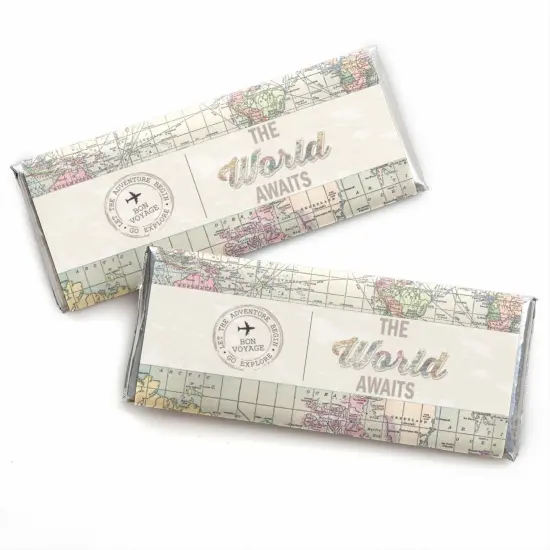 Big Dot of Happiness World Awaits - Travel Themed Candy Bar Wrappers Party Favors - Set of 24 {1}