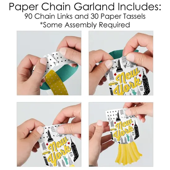 Big Dot of Happiness NYC Cityscape - 90 Chain Links and 30 Paper Tassels Decoration Kit - New York City Party Paper Chains Garland - 21 feet {6}