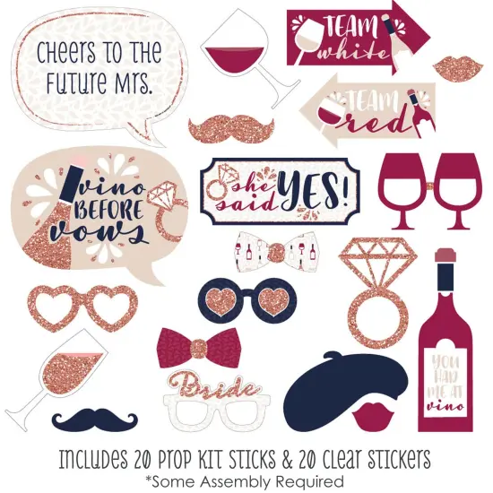 Big Dot of Happiness Vino Before Vows - Winery Bridal Shower or Bachelorette Party Photo Booth Props Kit - 20 Count {3}