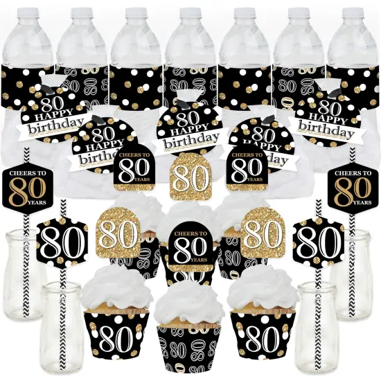 Big Dot of Happiness Adult 80th Birthday - Gold - Birthday Party Favors and Cupcake Kit - Fabulous Favor Party Pack - 100 Pieces {1}
