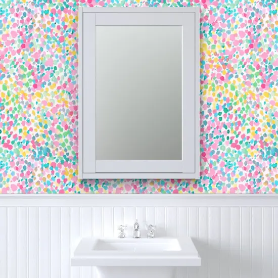 Peel & Stick Wallpaper 2FT Wide Watercolor Dots Pastel Abstract Colorful Cheerful Happy Bright Pink Yellow Blue Custom Removable Wallpaper by Spoonflower {6}