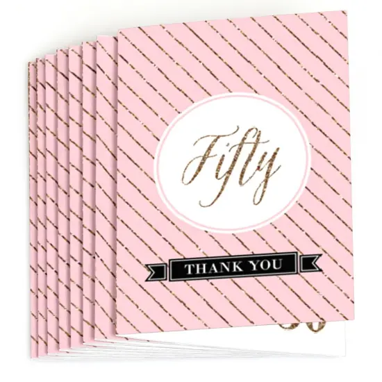 Big Dot of Happiness Chic 50th Birthday - Pink, Black and Gold - Birthday Party Thank You Cards (8 count) {3}
