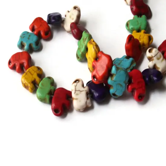 38 15mm Howlite Elephant Mixed Color Dyed Gemstone Beads bR1 {5}