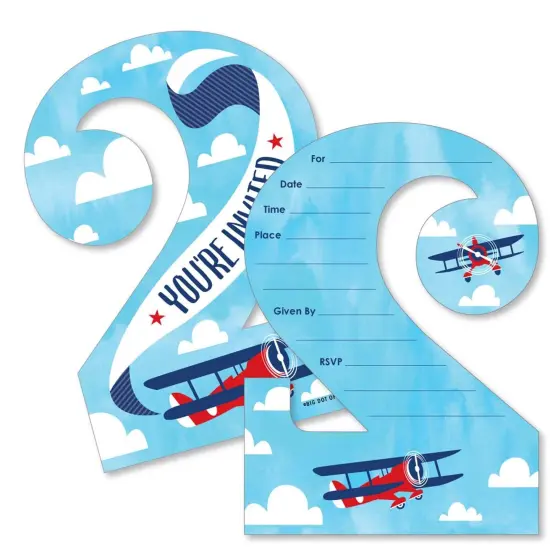 Big Dot of Happiness 2nd Birthday Taking Flight - Airplane - Shaped Fill-in Invites - 2nd Birthday Party Invitation Cards with Envelopes - Set of 12 {1}