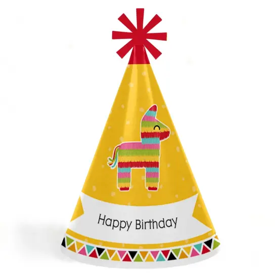 Big Dot of Happiness Let's Fiesta - Cone Fiesta Happy Birthday Party Hats for Kids and Adults - Set of 8 (Standard Size) {1}