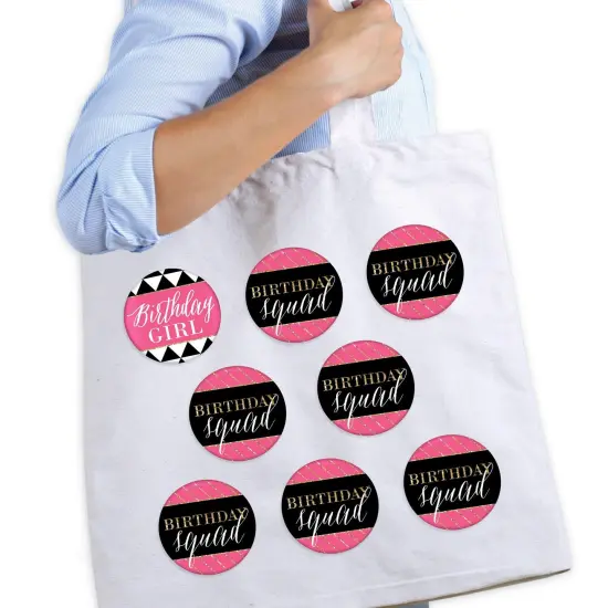 Big Dot of Happiness Chic Happy Birthday - Pink, Black and Gold - 3 inch Birthday Party Badge - Pinback Buttons - Set of 8 {3}
