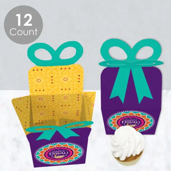 Big Dot of Happiness Happy Diwali - Square Favor Gift Boxes - Festival of Lights Party Bow Boxes - Set of 12 {4}