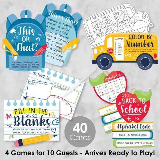 Big Dot of Happiness Back to School - 4 First Day of School Classroom Games - 10 Cards Each - Gamerific Bundle {3}