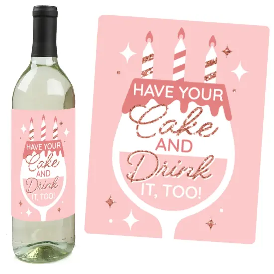 Big Dot of Happiness Pink Rose Gold Birthday - Happy Birthday Party Decorations for Women and Men - Wine Bottle Label Stickers - Set of 4 {6}