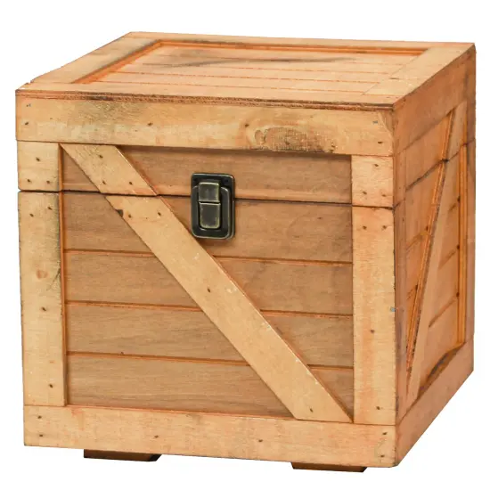 Stackable Wooden Cargo Crate Style Storage Chest Light Brown {7}