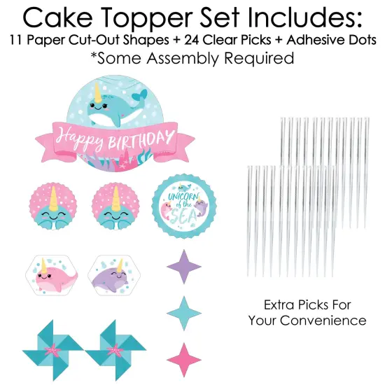 Big Dot of Happiness Narwhal Girl - Under The Sea Birthday Party Cake Decorating Kit - Happy Birthday Cake Topper Set - 11 Pieces {4}