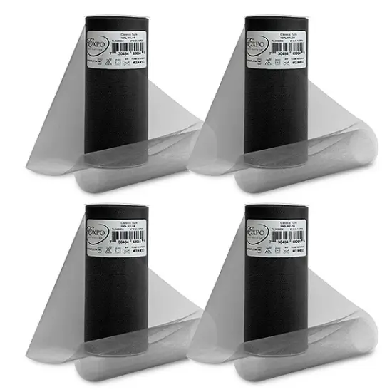 Pack of 4 Premium Matte Tulle Spool of 6-inch X 25 Yards Black {1}