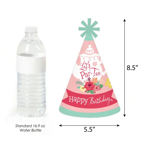 Big Dot of Happiness Floral Let&rsquo;s Par-Tea - Cone Happy Birthday Party Hats for Kids and Adults - Set of 8 (Standard Size) {4}