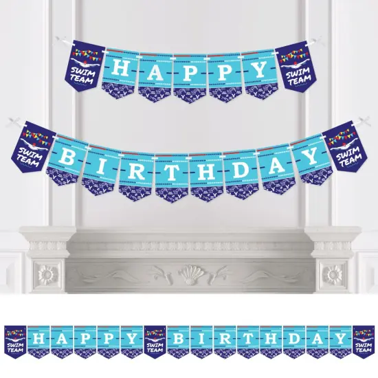 Big Dot of Happiness Making Waves - Swim Team - Swimming Birthday Party Bunting Banner - Birthday Party Decorations - Happy Birthday {1}