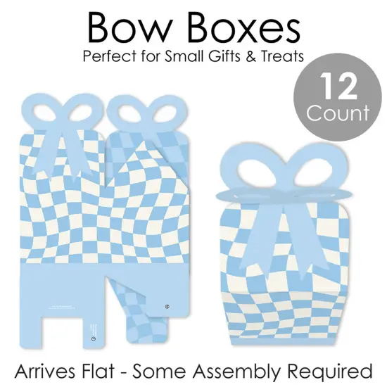 Big Dot of Happiness Blue Checkered Party - Square Favor Gift Boxes - Bow Boxes - Set of 12 {7}