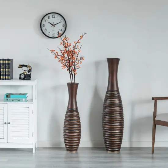 Elegant Decorative Tall Trumpet Shape Floor Vase in Brown - Modern Home D&eacute;cor Accent, Sleek Tall Floor Vase for Living Room, Entryway, or Dining Room, Perfect for Dried Flowers or Silk Arrangements {2}