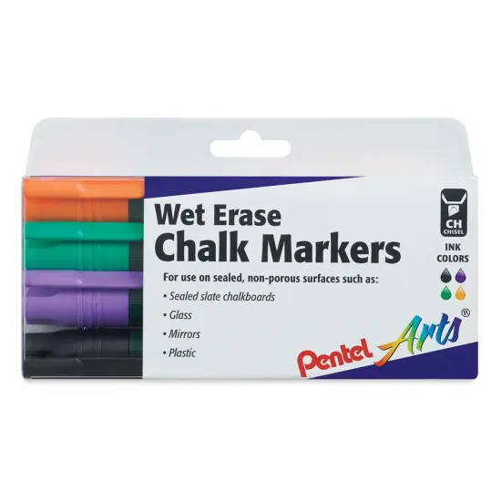 Pentel Wet Erase Chalk Markers - Secondary Colors, Chisel Point, Set of 4 {1}