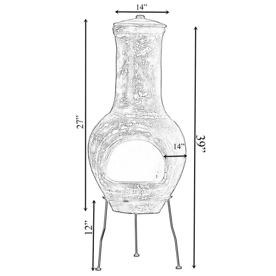 Gray Outdoor Clay Chiminea Outdoor Fireplace Stoney Scribbled Design Charcoal Burning Fire Pit with Sturdy Metal Stand, Barbecue, Cocktail Party, Family Gathering, Cozy Nights Fire Pit {4}