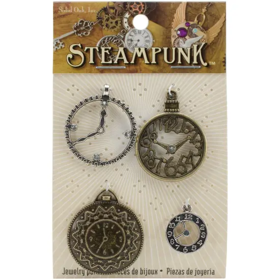 Solid Oak Steampunk Metal Accents 4/Pkg-Clocks 1 {1}