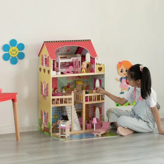 Wooden Doll House with Toys and Furniture Accessories with LED light for Ages 3+ {3}