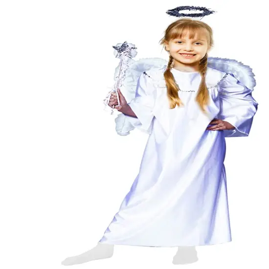 Skeleteen Angel Costume with Halo - Long White Angelic Gown with Silver Heavenly Halo Headband for Children's Costumes {3}