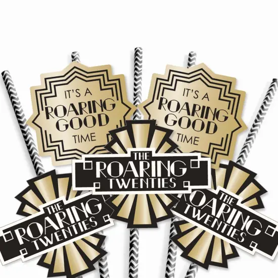Big Dot of Happiness Roaring 20's - Paper Straw Decor - 1920s Art Deco Jazz Party Striped Decorative Straws - Set of 24 {6}