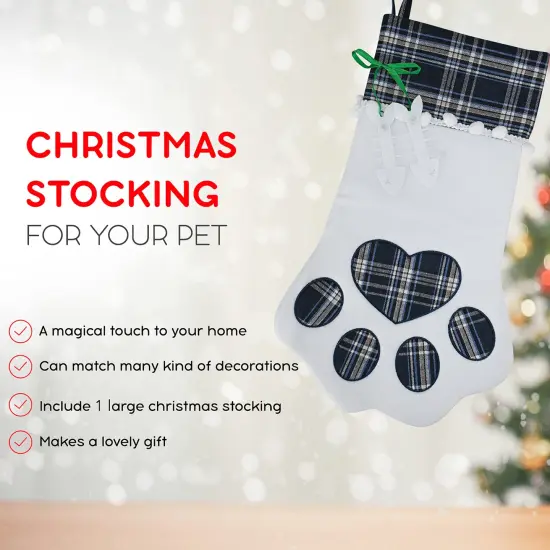 Ornativity Christmas Pet Paw Stocking - Cute Pet Hanging Stockings for Xmas Holiday Decorations with Large Plaid Paw - Pack of 1 {6}