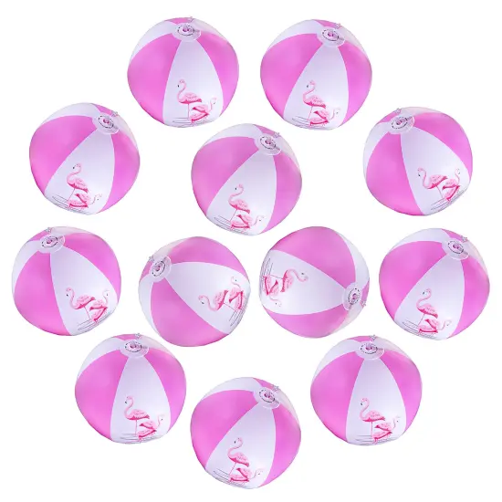 12" Pink Flamingo Party Pack Inflatable Beach Balls - Beach Pool Pink / Flamingo Themed Party Toys (12 Pack) {1}