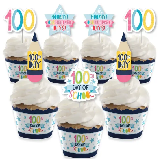 Big Dot of Happiness Happy 100th Day of School - Cupcake Decoration - 100 Days Party Cupcake Wrappers and Treat Picks Kit - Set of 24 {1}