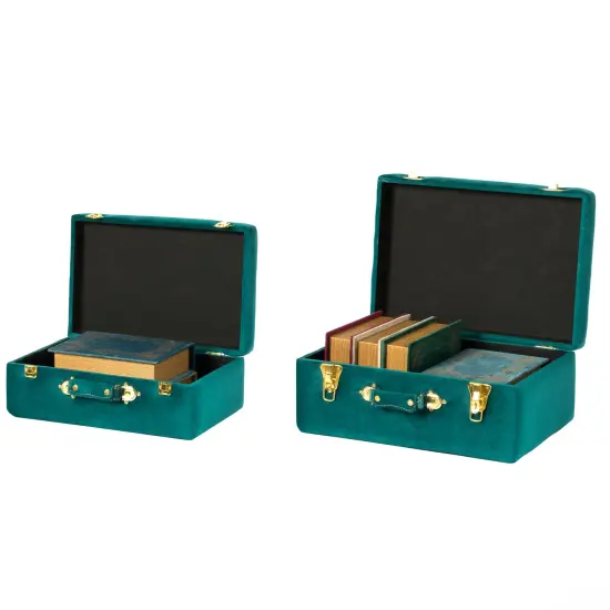 Decorative Tufted Velvet Suitcase Treasure Chest Set of 2 Green {2}