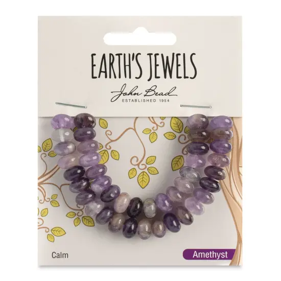 John Bead Earth's Jewels Amethyst Beads - Dog Tooth, Donut Rondelle, Pkg of 41, 5 mm H x 8 mm Dia. {1}