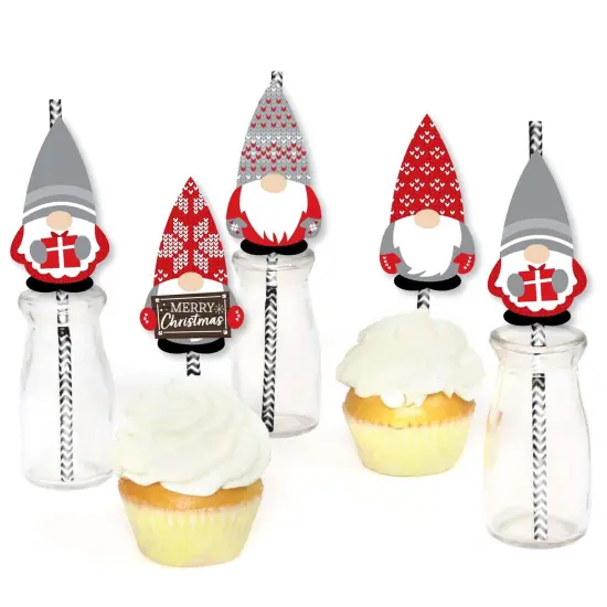Big Dot of Happiness Christmas Gnomes - Paper Straw Decor - Holiday Party Striped Decorative Straws - Set of 24 {6}