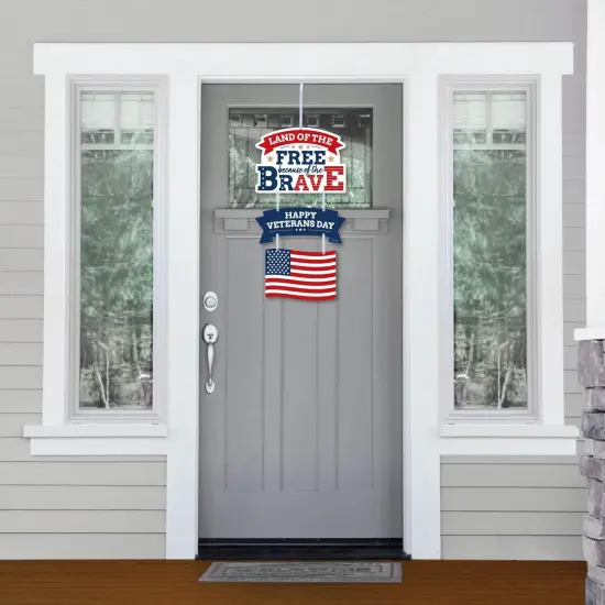 Big Dot of Happiness Happy Veterans Day - Hanging Porch Patriotic Outdoor Decorations - Front Door Decor - 3 Piece Sign {3}