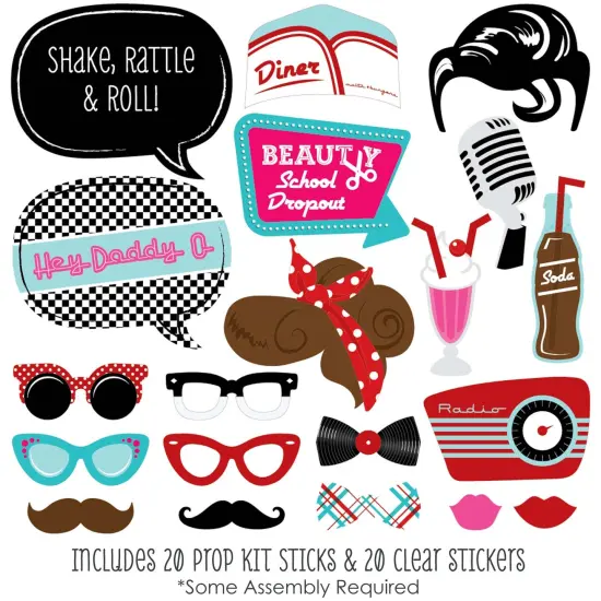 Big Dot of Happiness 50's Sock Hop - 1950's Rock N Roll Party Photo Booth Props Kit - 20 Count {3}