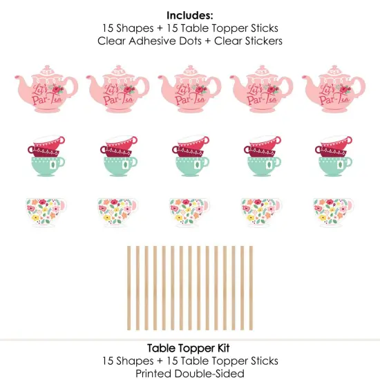 Big Dot of Happiness Floral Let's Par-Tea - Garden Tea Party Centerpiece Sticks - Table Toppers - Set of 15 {7}